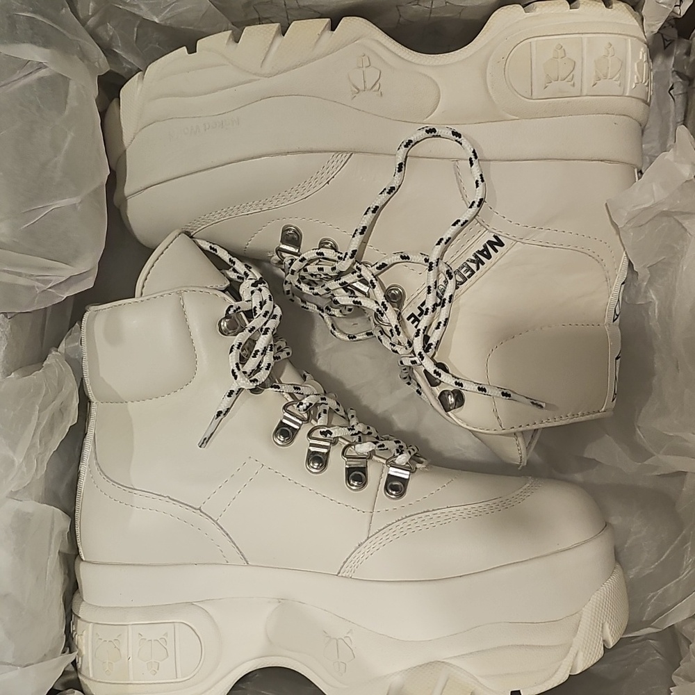 Naked Wolfe Spike Wicked White Platform High-Top Sneakers sz 7 US - Picture 9 of 15
